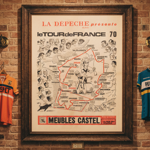 Bicycle Art Poster Eddy Merckx 1970 Tour de France Map – MOLTENI
