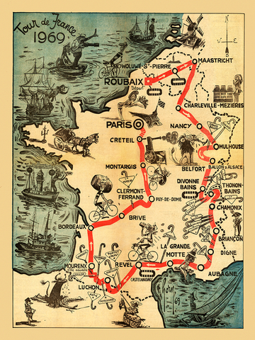 1969 Tour de France Map Poster