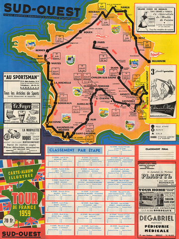 1959 Tour de France Map Poster