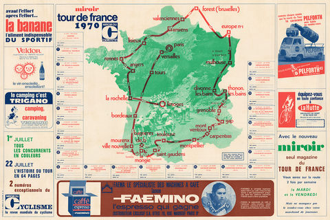 1970 Tour de France Map Poster
