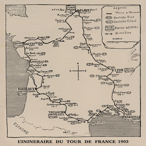 1903 Tour de France Map Poster
