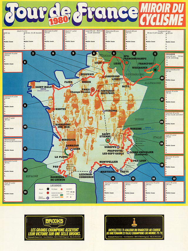 1980 Tour de France Map Poster
