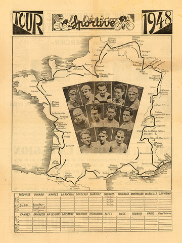 1948 Sportive Tour de France Map Poster