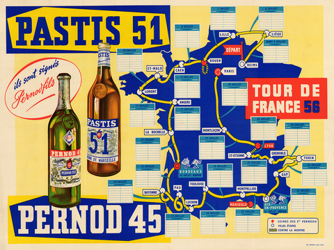 1956 Tour de France Map Poster Pernod
