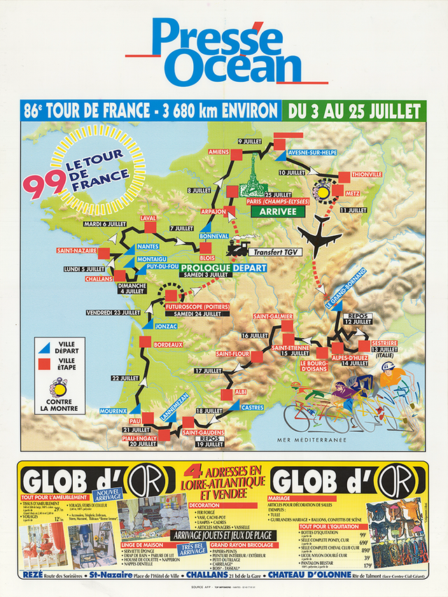 1999 Tour de France Map Poster