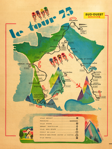 1975 Tour de France Map Poster