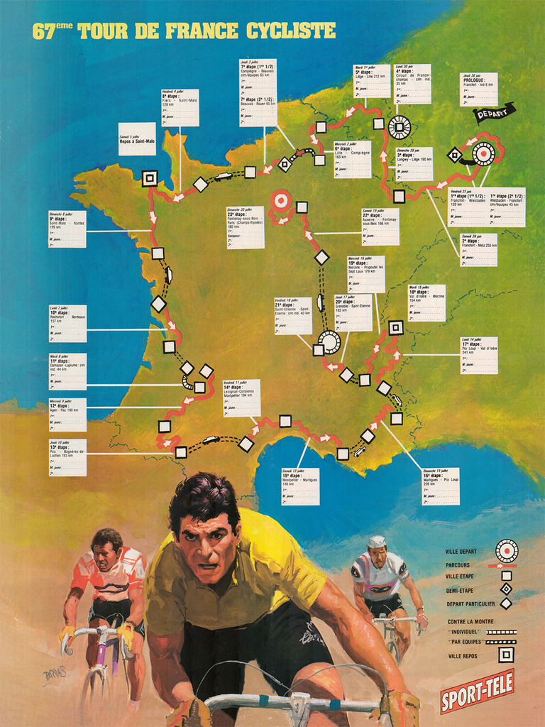 1980 Tour de France Map Poster
