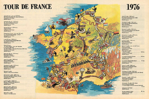 1976 Tour de France Map Poster