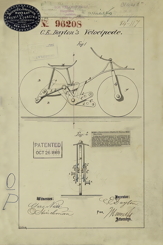 Velocipede 1869 Patent Poster