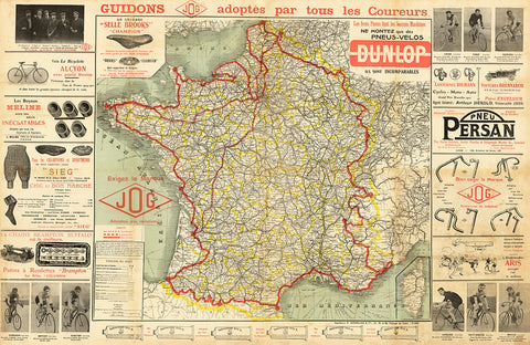 1911 Tour de France Map Poster