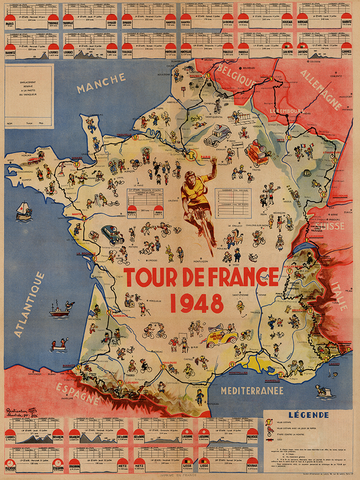 1948 Tour de France Map Poster