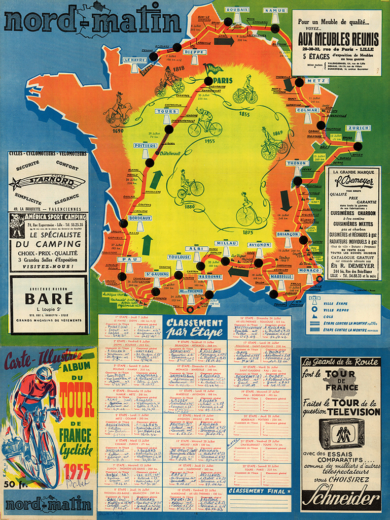 1955 Tour de France Nord-Matin Map Poster