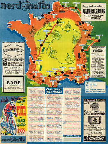 1955 Nord-Matin Tour de France Map Poster