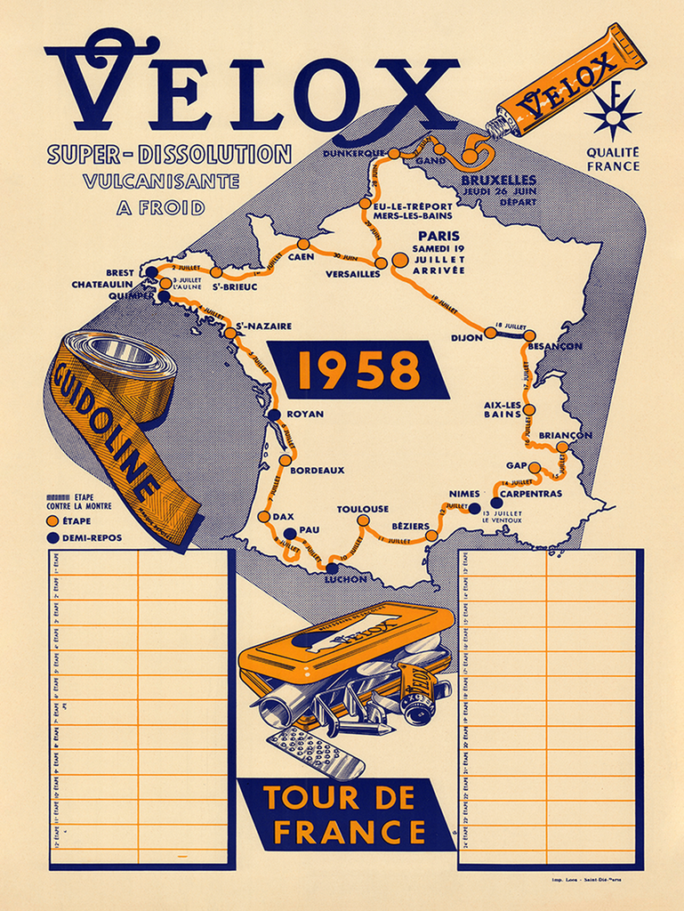 1958 Tour de France Velox Map Poster