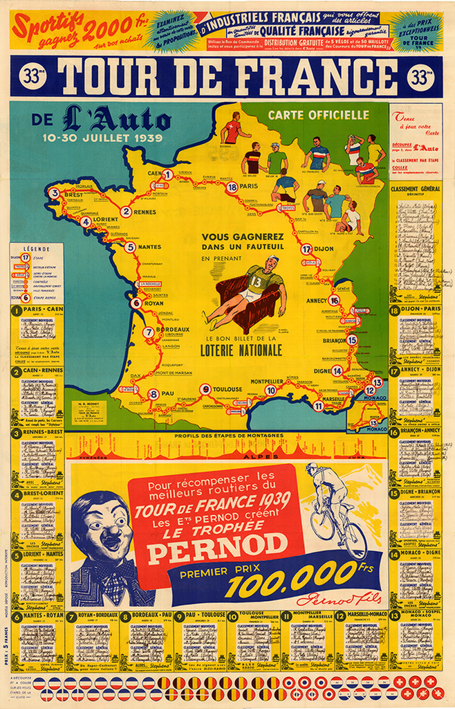1939 Tour de France Map Poster
