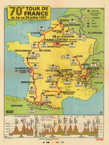 1983 Tour de France Map Poster