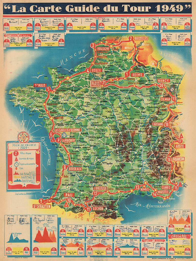 1949 Tour de France Map Poster