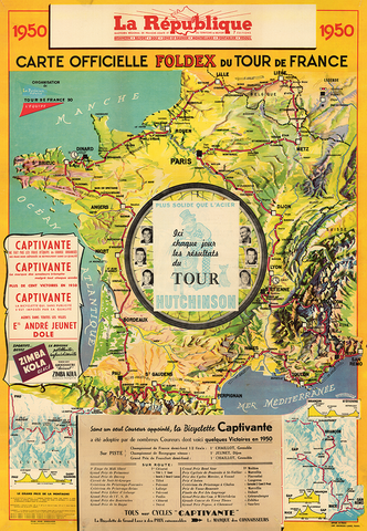 1950 Tour de France Map Poster
