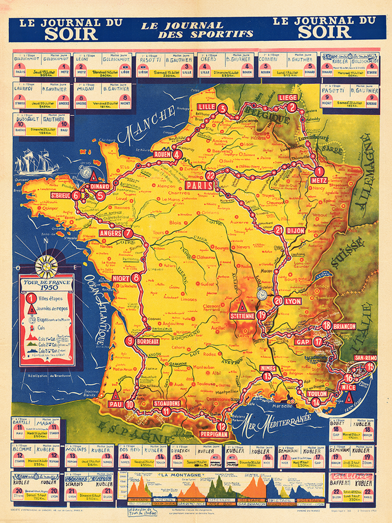 1950 Tour de France (Fan) Map Poster