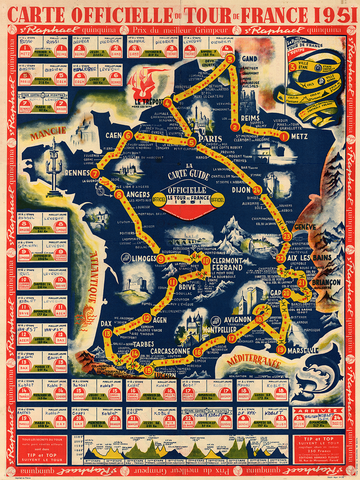 1951 Tour de France Map Poster