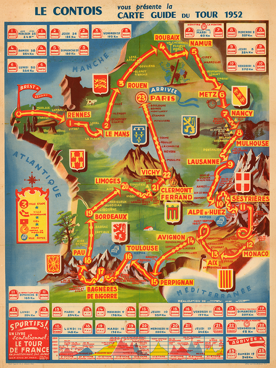 1952 Tour de France Map Poster – MOLTENI CYCLING