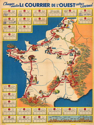 1954 Tour de France Map Poster