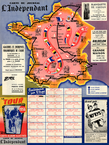 1956 Tour de France Map Poster