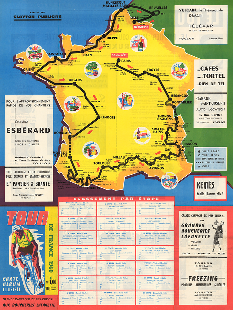 1960 Tour de France Map Poster