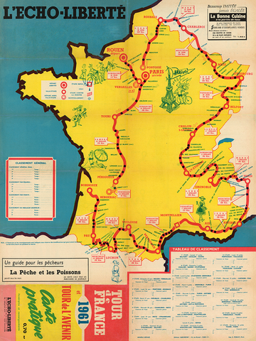 1961 Tour de France Map Poster