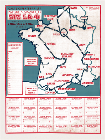 1951 Riz La Croix Tour de France Map Poster